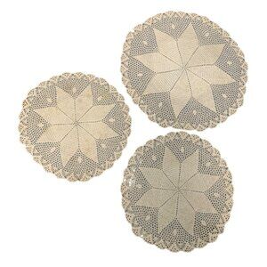 Vintage Lace Doilies Set of 3 Beige Round Crochet Table Decor 11.5" & 9.5"